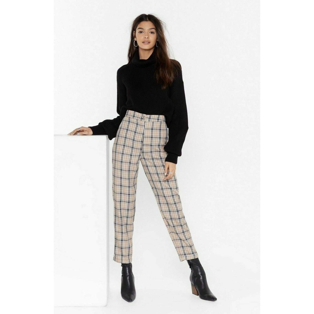 NEW Nasty Gal Let's Take A Rain Check Tapered Pants 6 Plaid Check